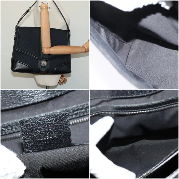 GUCCI Web Sherry Line GG Canvas Shoulder Bag Black Red Green Auth 126871 - Picture 16 of 16